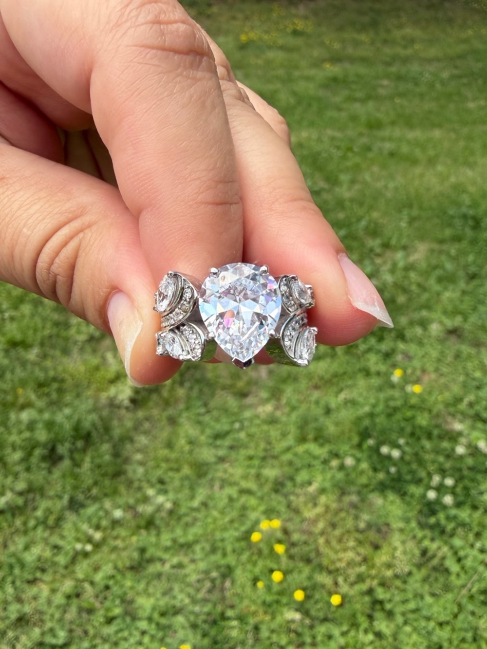 Vintage BGE 925 Sterling Silver Pear Moissanite Engagement Ring
